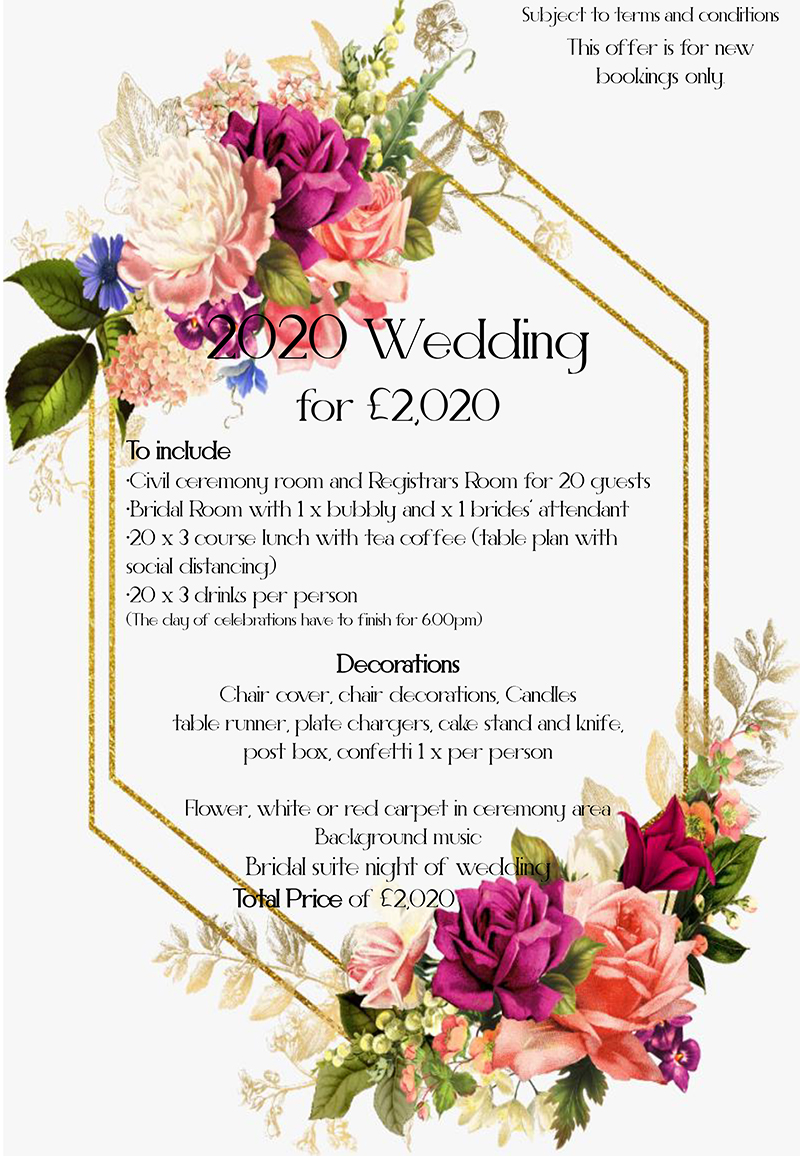 Book your 2020 Wedding for £2020